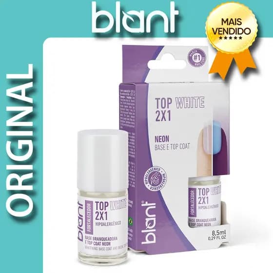 Top White Pro White 2X1 - Base Fortalecedora e Clareadora de Unhas 8,5ml - Blant