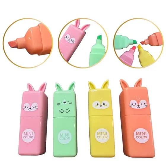 Kit 4 Mini Marca Texto Gatinho Kawaii Boow