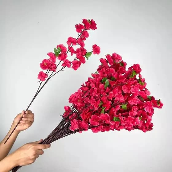 Buquê De Flores De Cerejeira Artificial , Flor De Pêssego , Decoração Casamento 65cm A-504 ROSA PINK