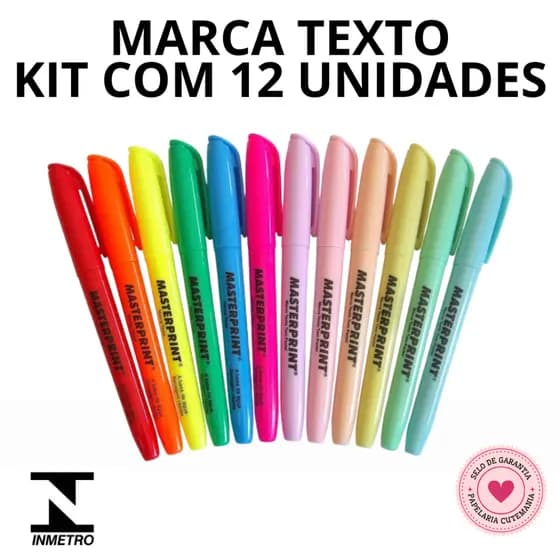 Kit 12 Cores de Marca Textos (6 Neon - 6 Pastel) Master Print Envio Imediato