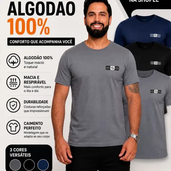 Camiseta masculina algodao 100% premium camisa gola redonda slim fit blusa estilosa
