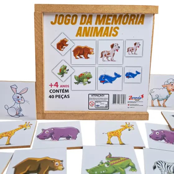 Jogo Da Memória Animais Com 40 Peças Brinquedo Educativo