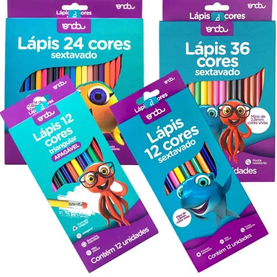 Lápis Escolar de 12/24/36 cores Sextavado Colorido Criativo