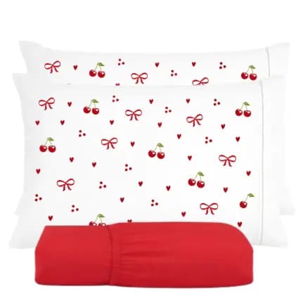Jogo de Lençol Cereja Estampado Casal Queen King 400 Fios 3 Pçs Ponto Palito Toque Macio
