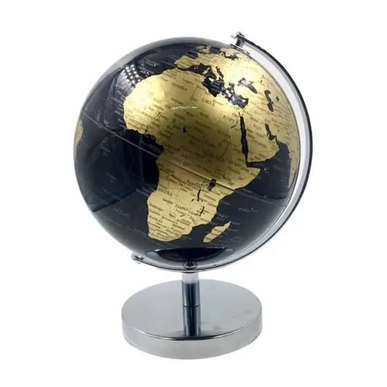 Globo Terrestre Preto e Dourado - Base De Metal - 19cm - Decoração - Giratório