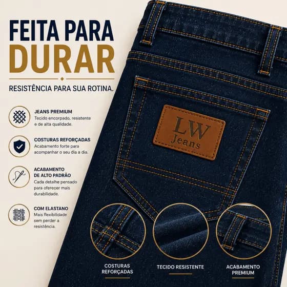 Calça Jeans Masculina Trabalho Reforçada Com Elastano