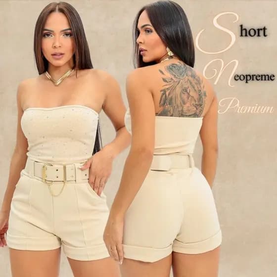 Short Feminino Elegante Bolso Lateral Neopreme Acompanha Cinto Tendência Varias Cores Virginia 8.8