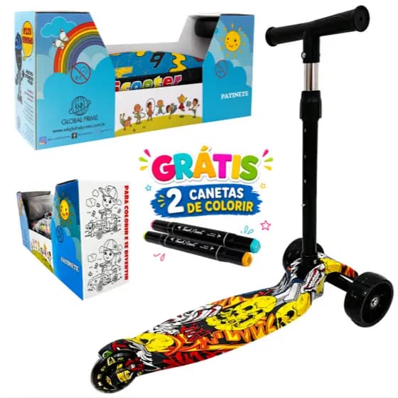 Patinete infantil 3 rodas com led ajustável scooter dobrável menino menina