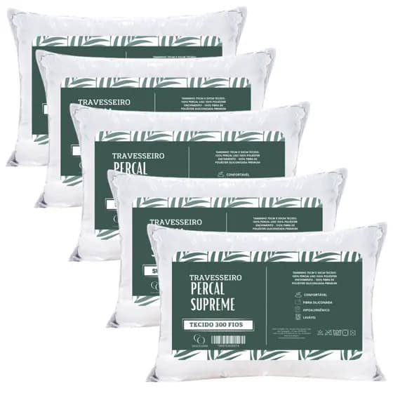 Kit 5 Travesseiro Antialérgico 70x50cm Supreme Luxo Antialérgico Fibra Siliconada Importada Premium