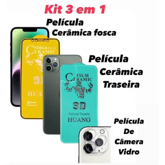 Kit 3 em 1 Película Cerâmica Fosca+Pelicula Traseira+Pelicula de Câmera Vidro para IPHONE