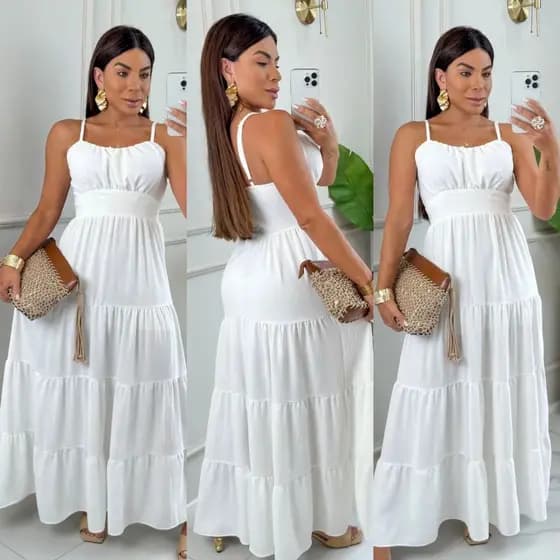 Vestido Longo de Alça Regulável com Bojo Liso TECIDO CREPE DUNNA Vestido Lindo Natal.