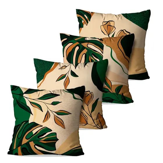 Kit 4 Capas de Almofadas para Sofá Folhas Tons Terrosos Dcorô 45x45 cm