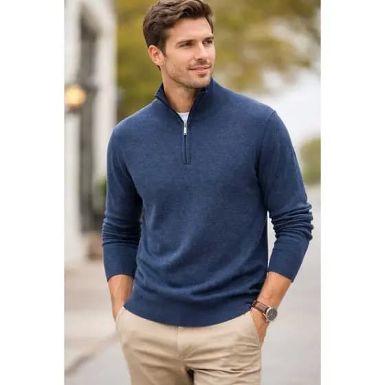 Suéter Masculino Gola Alta com Zíper Meio – Tricô Premium, Confortável