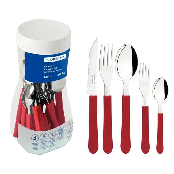 FAQUEIRO INOX TRAMONTINA 20PC LEME VERMELHO