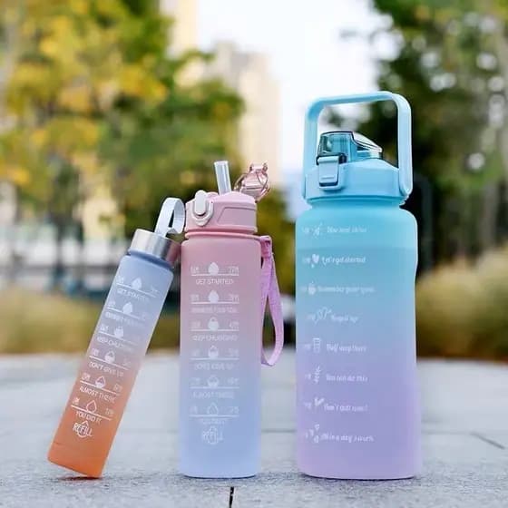 Kit da Garrafa de Água Squeeze Motivacional Com Adesivos 300ML+900ML+2000ML Fang Alta Qualidade