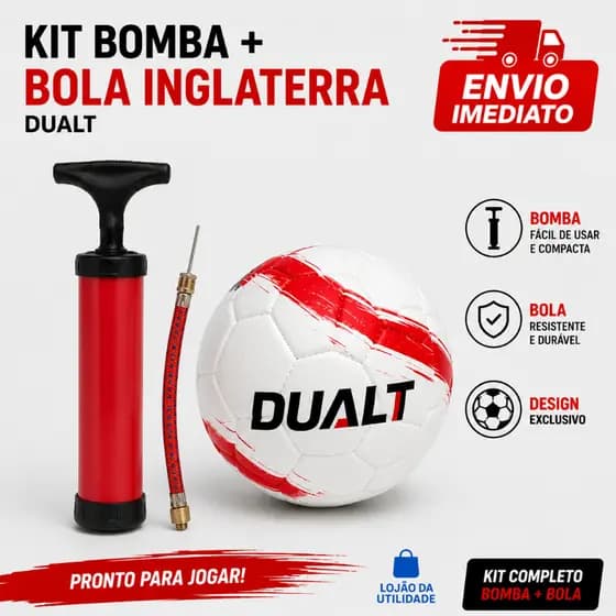 bola de futebol inglaterra dualt original resistente kit bola + bomba de encher bola vermelha e branca