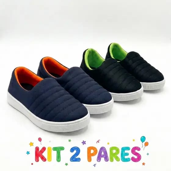 Kit 2 Pares Tênis infantil Menino Calce Fácil Liso confortável Leve Escola