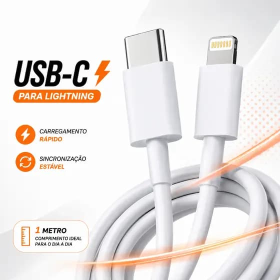 Cabo USB-C iPhone Lightning Carregador 1 Metro Dados Rápido