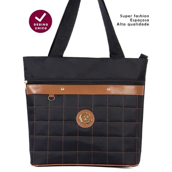 Bolsa Feminina de Ombro Tecido Lonado Resistênte Ziper Reforçada Para Dia-Dia Trabalho