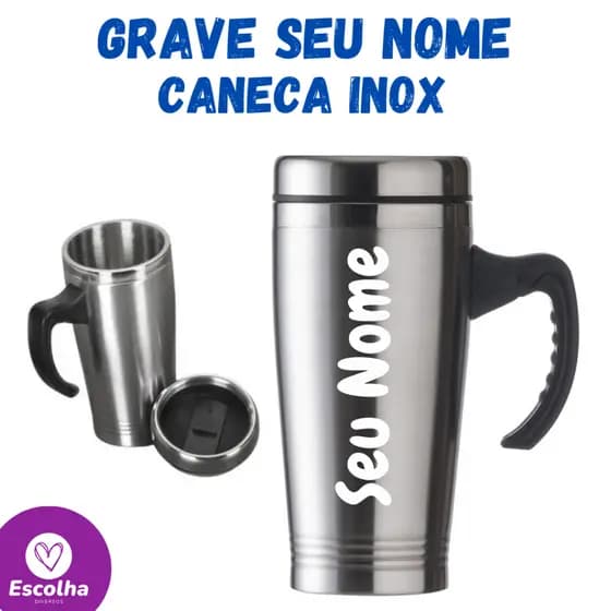 Caneca Inox Térmica de 450ml Personalizada C/Nome, logo, emoji, desenhos