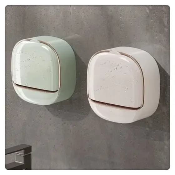 Saboneteira Multifuncional Com Ralo Tampa Flip Sem Perfuração Parede Suporte Para Sabonete Fixação com Adesivo 1536