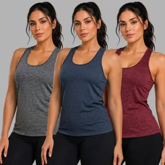 KIT 3 Blusas Fitness Femininas Regatas Dry Fit Academia Treino Esportiva Leve