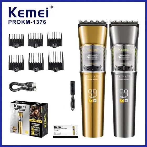 Kemei 1376 Recarregável Silencioso Aparadores De Cabelo Profissional Baixo Ruído Máquina De Cortar Motor Sem Escova Exte