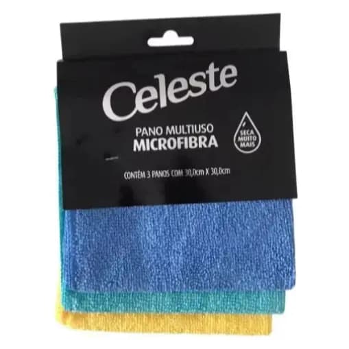 Kit 3 panos pia multiuso em microfibra Celeste 30x30