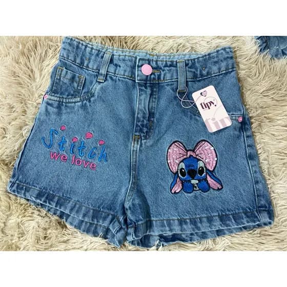 shorts jeans , stitch laçinho (nome)