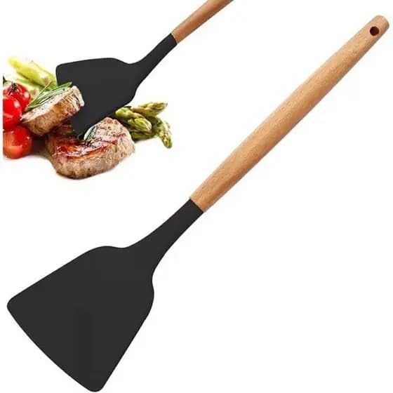 Espátula de Silicone com Cabo de Madeira para Cozinha Resistente ao Calor 31,5cm Utensílio