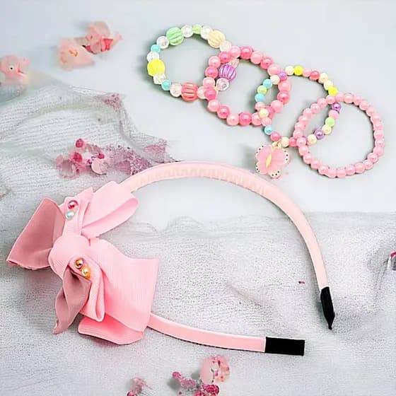 Tiara De Cabelo Infantil Arquinho Acessórios De Cabelo Faixa De Cabeça Para Meninas + Conjunto de Pulseiras