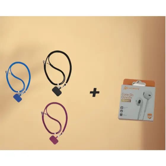 Kit 3 Cordões Para Smartphone + Fone de ouvido