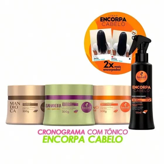 Kit Haskell Cronograma para Cabelos Quimicamente Tratados 300g + Tônico Fluído Encorpa Cabelos Engrossa Fios