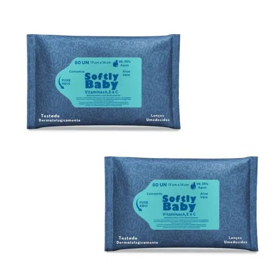 120Un Lenço Umedecido Softly Baby Com Vitaminas Suave e Hipoalergênico