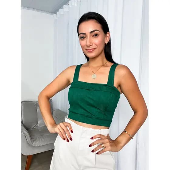 Cropped Feminino Canelado Regatinha Lisa Básica