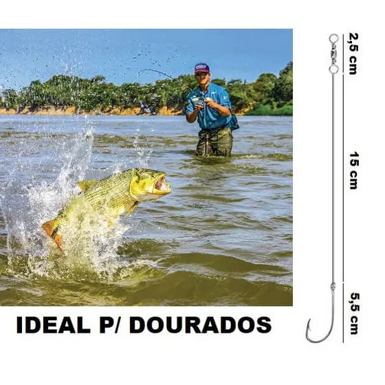 Anzol para Dourados / Pintados - 4330 Encastoado 7/0 no Fio com Girador (Cartela c/ 5 unidades)