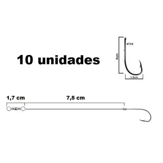 Anzol 4330 Encastoado 3/0 no Fio com Girador (Cartela c/ 10 unidades)