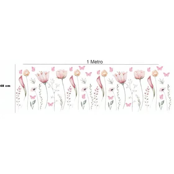 Adesivo Decorativo de Parede Recorte Flores Suspensas Jardim Rosa Roxo 1,00 metro