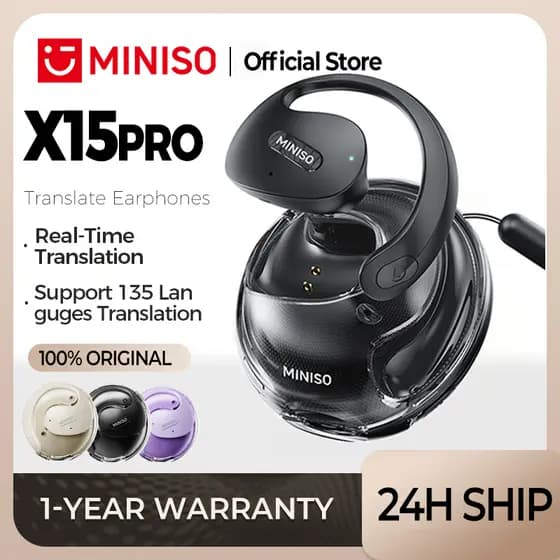 MINISO X15 Pro AI Inteligente Tradução Em Tempo Real Fones De Ouvido Sem Fio Bluetooth 5.4 Com Negócios Microfone À Prov