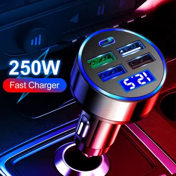 250W 5 Portas Carregador De Carro Carregamento Rápido PD QC3.0 USB C Telefone Tipo Adaptador No Para iPhone Samsung Huaw