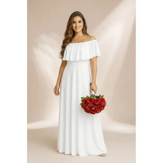 Vestido longo de noiva elegante branco casamento