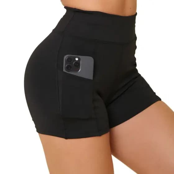 Short Feminino Com Bolso Lateral Academia Corrida Caminhada Cós Alto Zero Transparência