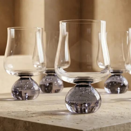 Jogo 6 Copos em Vidro Base Bola Esfera Bubble Fumê e Transparente 440ml Luxo Instagramavel