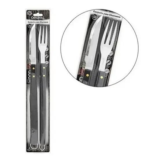 Conjunto Churrasco 2 Peças Ref: Sl0458 Line Inox/madeira