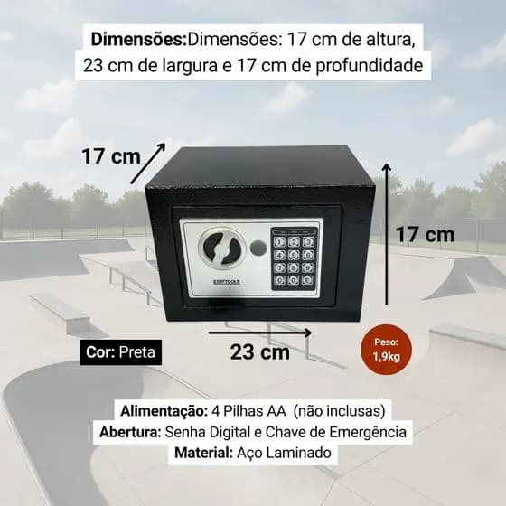 Cofre Digital Eletrônico com Teclado e Chave