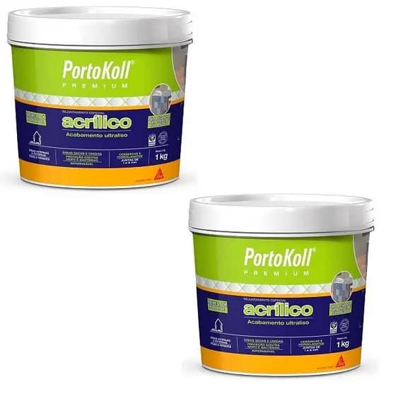 Kit 2 Rejunte Acrilico Portokoll Premium 1KG Branco Brilhante