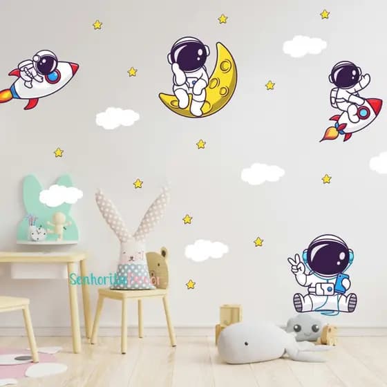 Adesivo De Parede Astronauta lua foguete decoração quarto infantil