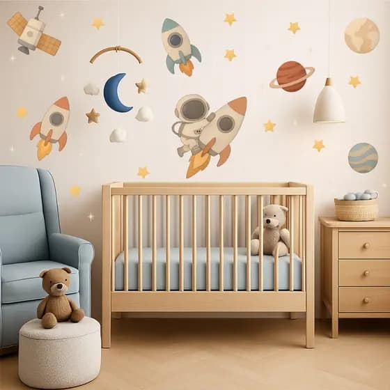 Adesivo de astronauta decoraçao infantil galaxia aquarela