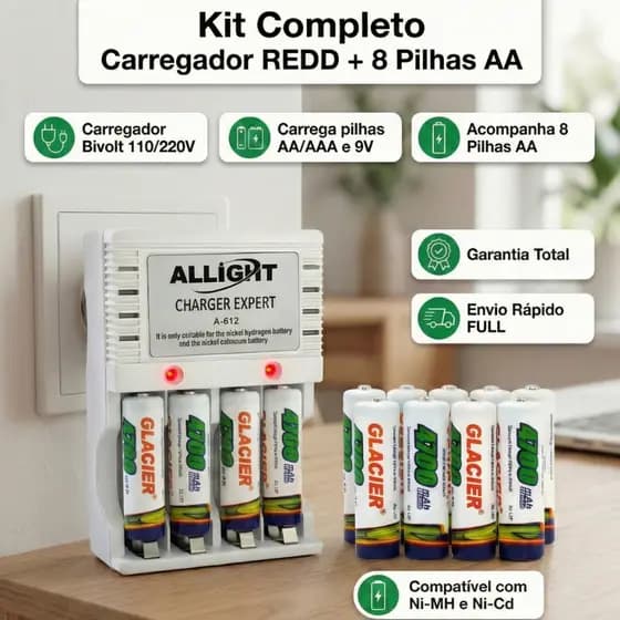 Carregador de Pilhas Recarregáveis Vivensis VX Power AA AAA Automático Bivolt 110/220V