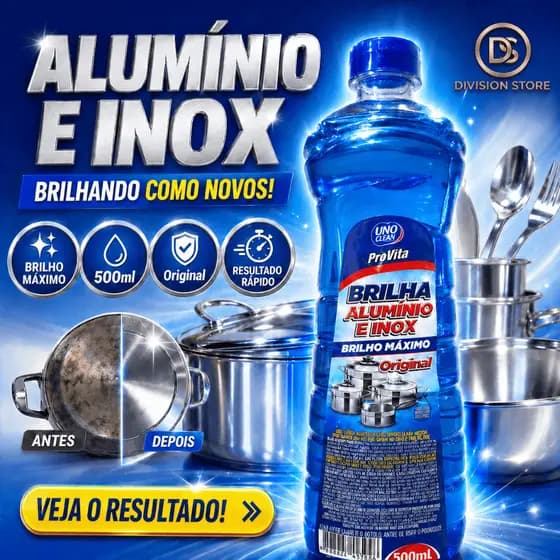 Brilha Alumínio Inox ProVita 500ml Original Limpa Manchas Panelas Talheres Utensílios Cozinha